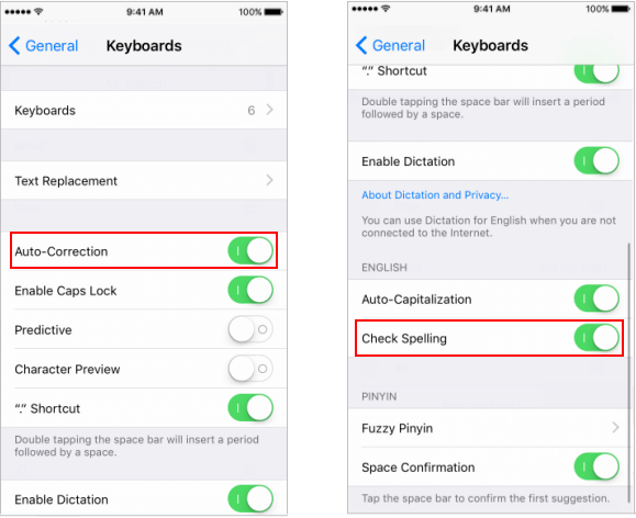 Turn on Auto-Correction and Check Spelling