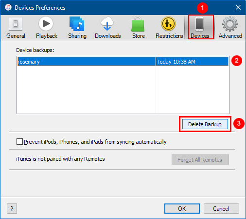 Delete iTunes Backup