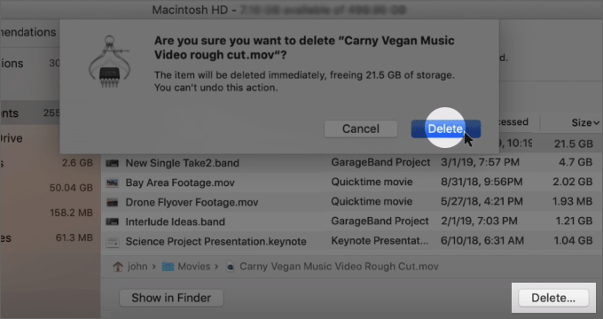 Delete big size files