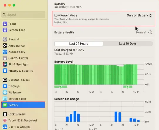 Enable Low Power Mode on MacBook