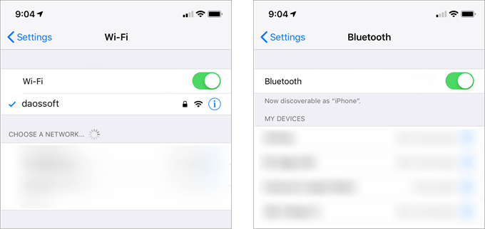 turn on Wi-Fi and Bluetooth