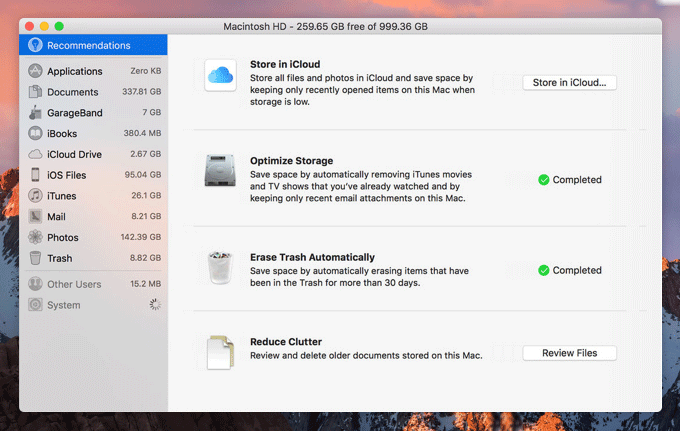 Optimize system storage