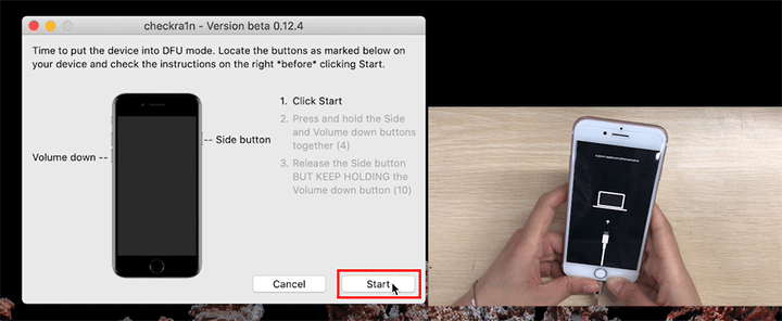 click Start and put the iPhone into DFU mode