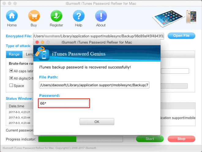 iTunes backup password recovered