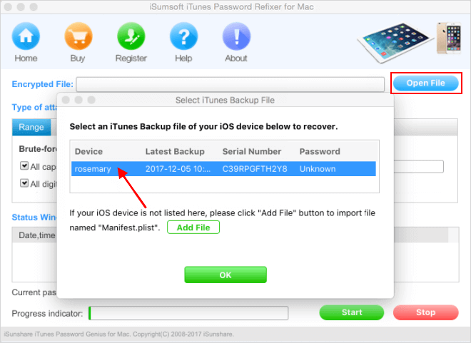 Select itunes backup file