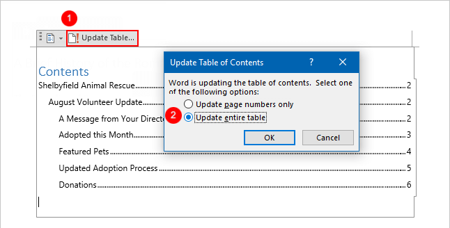 Update table of contents