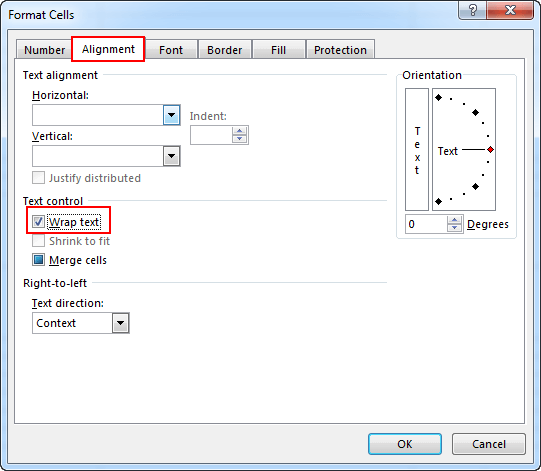 wrap text in excel cell