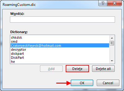 Delete words from custom dictionary