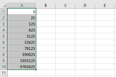 The growth series is filled in the selected cells