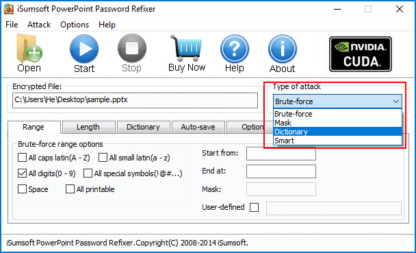 Select a password attack type