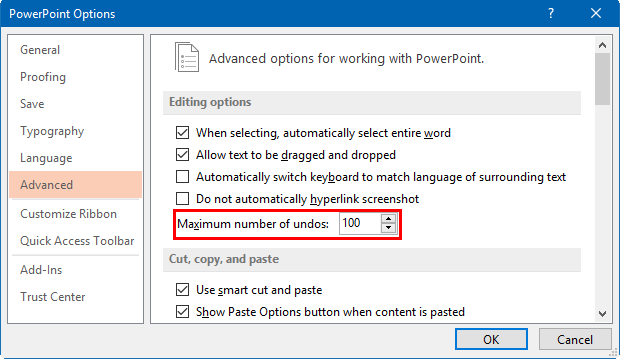 Change the maximum number of undo operations