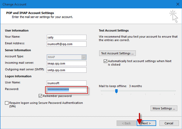 microsoft office outlook 2010 change password