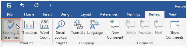 spelling and grammar command