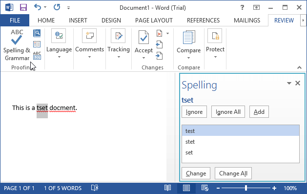 spelling and grammar pane