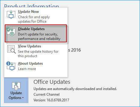 2 Ways to Disable/Stop Automatic Updates in Office 2016