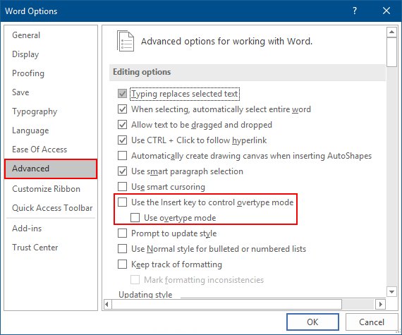 Disable Overtype Mode control by Insert