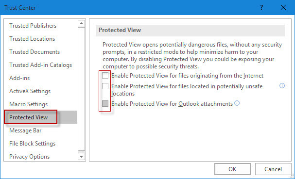 Protection enabled. Trusted location. Protected view перевод на русский. This file is potentially unsafe to open как исправить Windows 10.