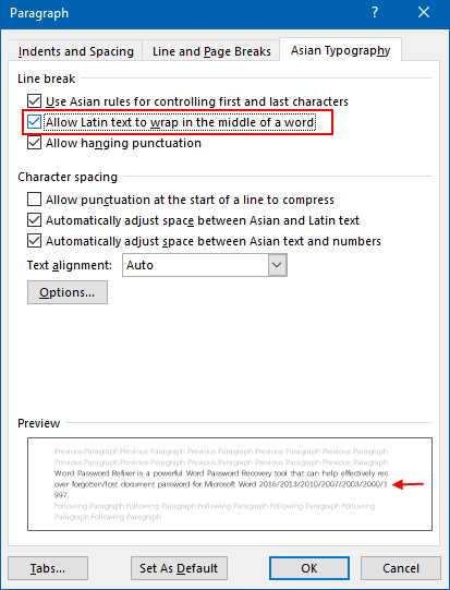 Enable Allow Latin Text To Wrap In Word Document