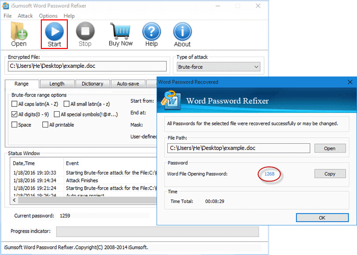 forgot password for word document 2016