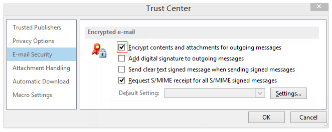 Outlook security and privacy settings