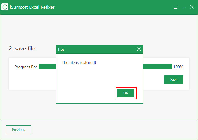 excel file restored