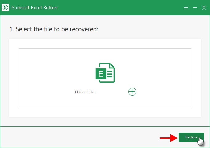 Restore button in Excel Refixer with the selected workbook excel xlsx