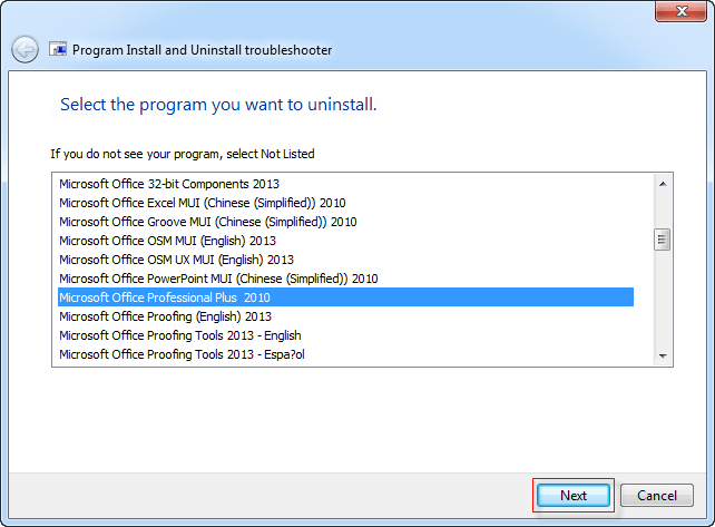 select the program you want to unistall