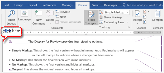 how to delete markup area in word 2016