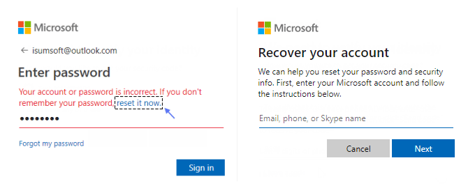 Enter your MS Outlook account