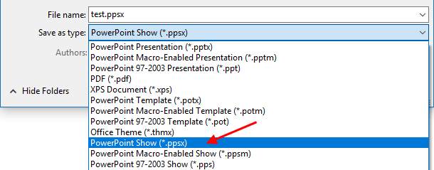 Save as ppsx