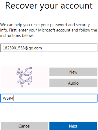 enter the email account and characters 