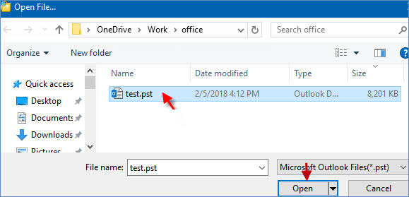 select pst file