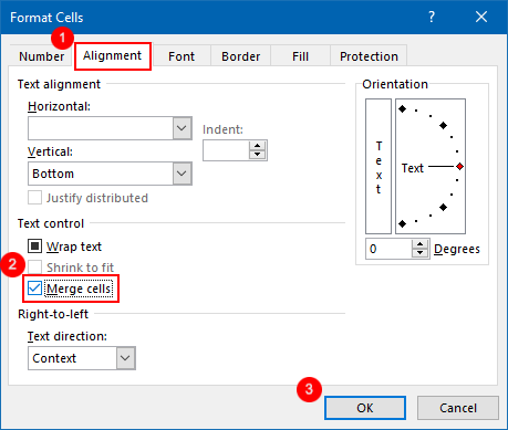 merge cells settings