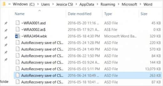 Recover temporary Autosave files