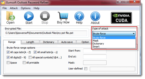 Select password attack type