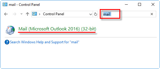 search mail in control panel