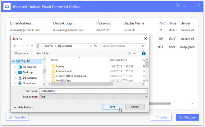 Export saved passwords