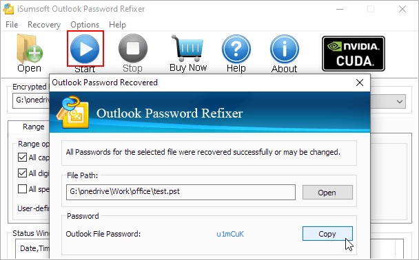 Start recover PST password