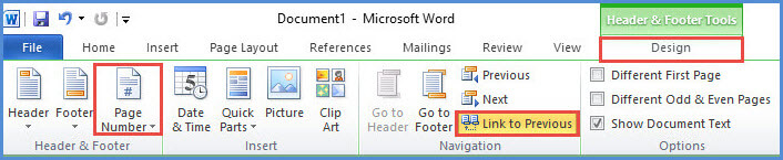Turn off Link to Previous in the Word header