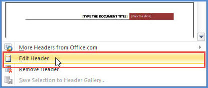 Select Edit Header in Microsoft Word