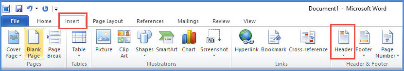 Open the Header menu in Word