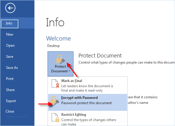 Select Encrypt with Password