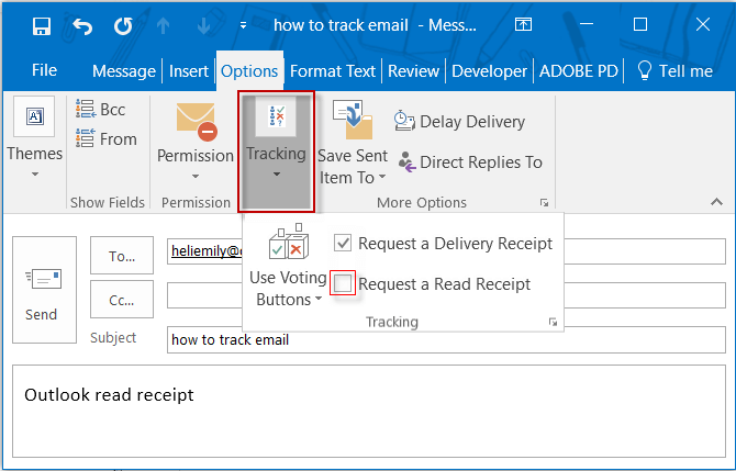 track to request a read receipt