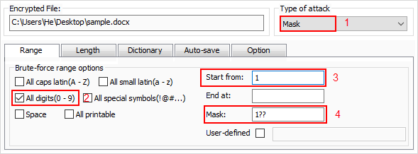 Mask attack settings