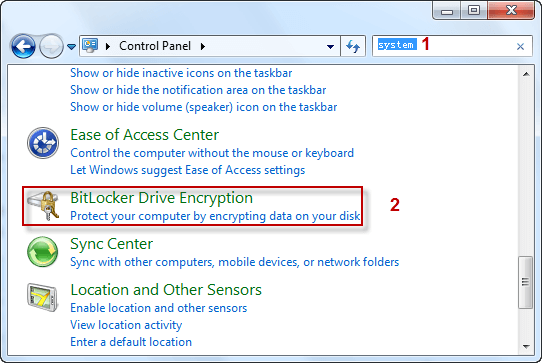 navigate to bitLocker drive encryption