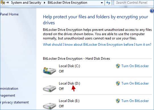 turn on bitLocker