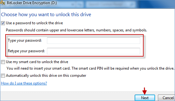 use a password to unlock the drive