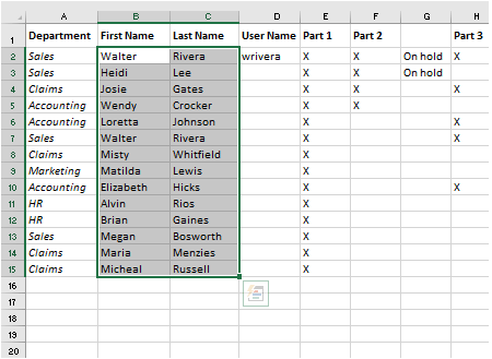 Select and copy cell ranges