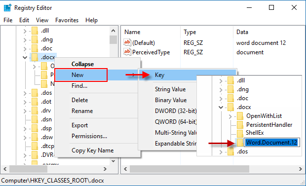 Create new key names word document