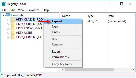 Expand hkey classes root